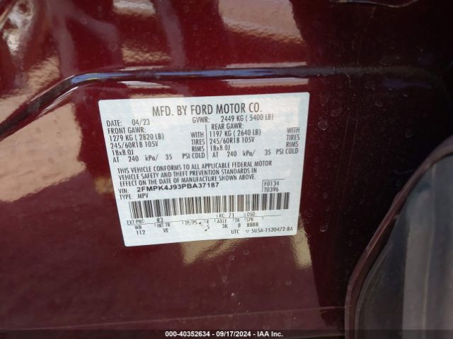 2FMPK4J93PBA37187 Ford EDGE SEL