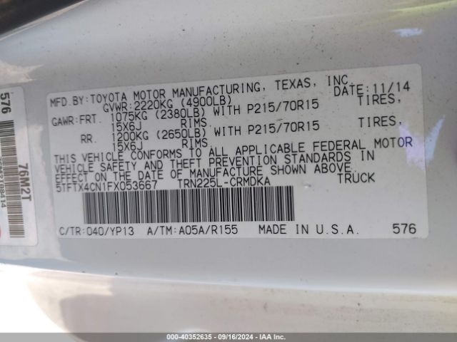 5TFTX4CN1FX053667 Toyota Tacoma