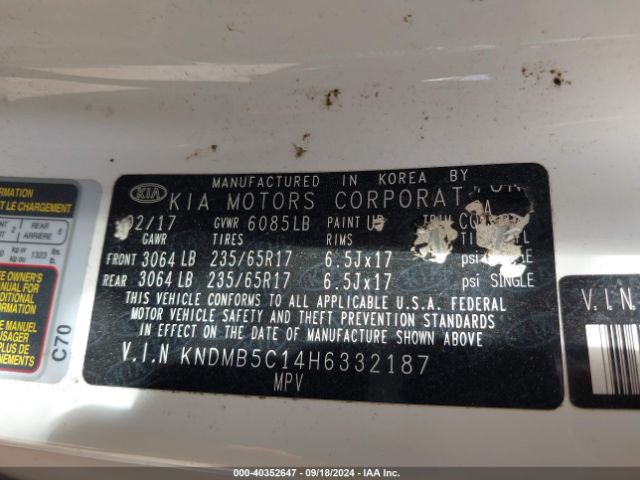 KNDMB5C14H6332187 KIA SEDONA LX