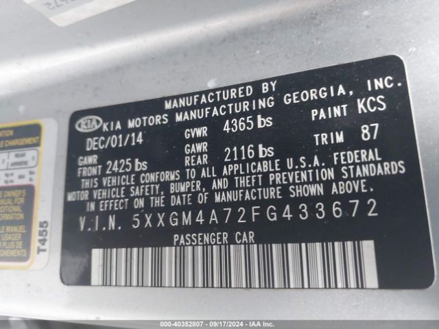 5XXGM4A72FG433672 KIA Optima Lx