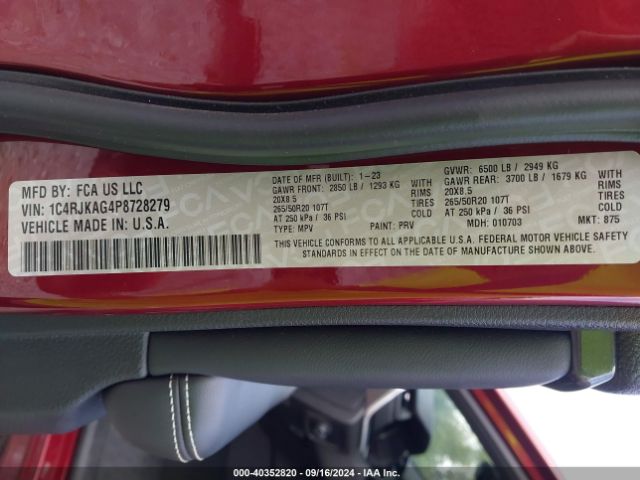 1C4RJKAG4P8728279 Jeep Grand Cherokee L Altitude 4x4