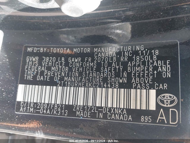 Toyota COROLLA LE 2019 2T1BURHEXKC214438 Image 9
