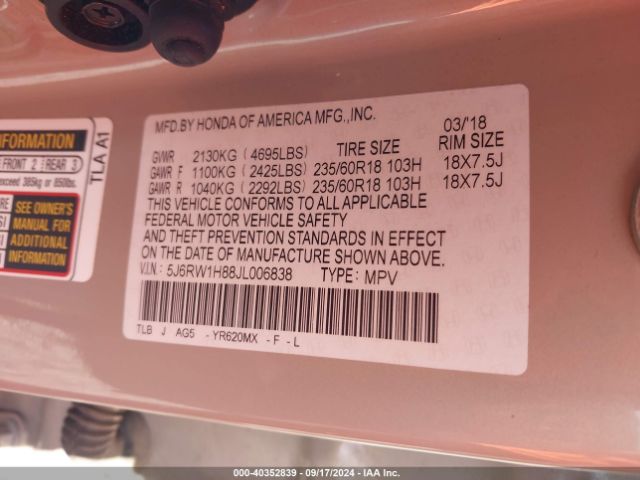 5J6RW1H88JL006838 Honda Cr-v Ex-l/ex-l Navi