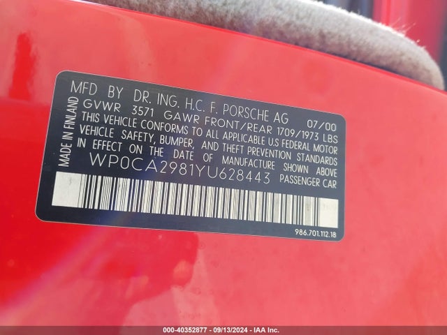 2000 PORSCHE BOXSTER WP0CA2981YU628443 Photo 8