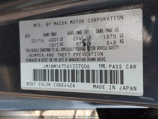 JM1BM1K75G1337006 Mazda Mazda3 I Sport
