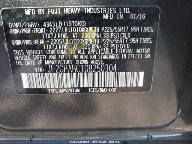 Subaru Crosstrek 2.0i Premium 2016 JF2GPABC1G8250304 Image 9