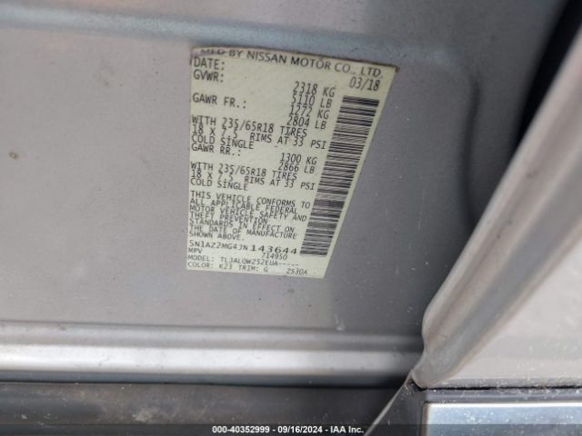 5N1AZ2MG4JN143644 Nissan MURANO SV