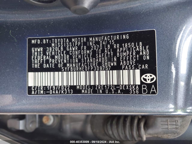 Toyota Corolla S/s Plus/s Premium 2015 5YFBURHE0FP309757 Image 9