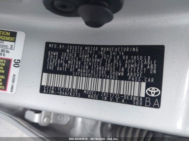 5YFBURHE5EP114865 Toyota Corolla Le Plus