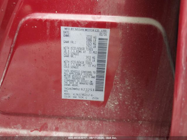 5N1AR2MM9GC623253 Nissan Pathfinder Platinum/s/sl/sv