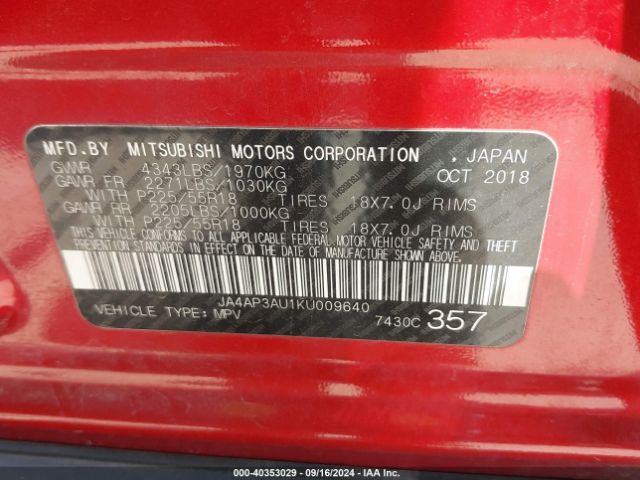 2019 MITSUBISHI OUTLANDER SPORT JA4AP3AU1KU009640 Photo 8