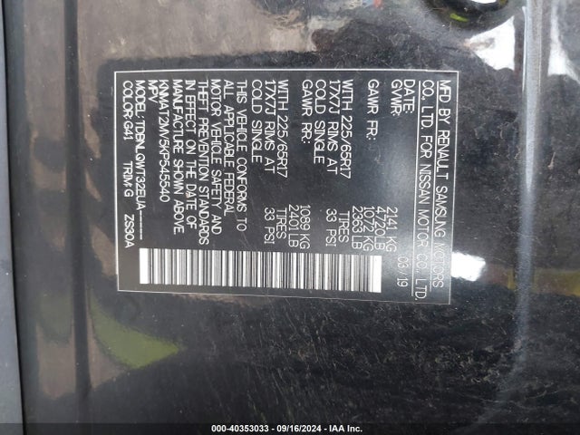 Nissan ROGUE SV 2019 KNMAT2MV5KP545540 Image 9