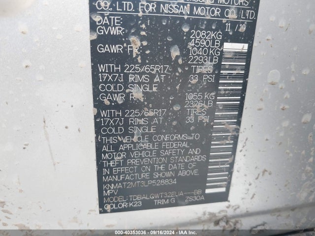 Nissan Rogue Sv Fwd 2020 KNMAT2MT3LP528834 Image 9