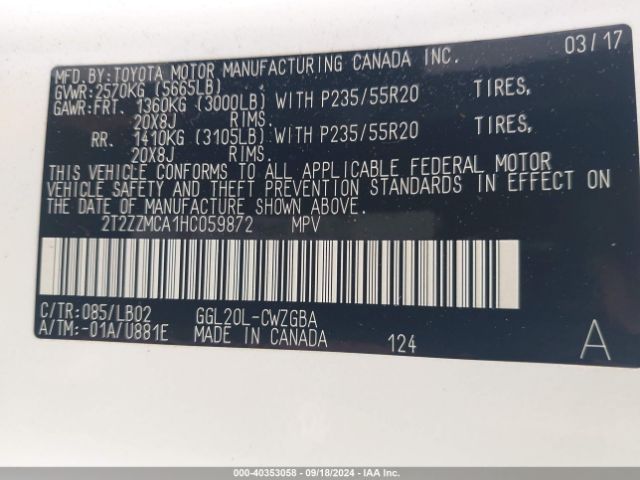 2T2ZZMCA1HC059872 Lexus RX 350