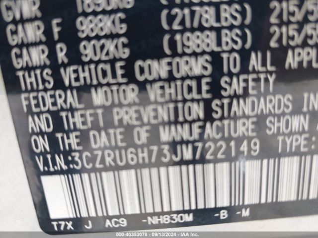 3CZRU6H73JM722149 Honda Hr-v Ex-l