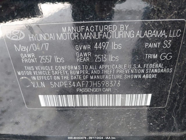 Hyundai Sonata Limited 2018 5NPE34AF7JH598373 Image 9