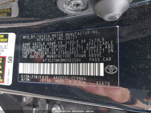 4T1C31AK9MU563584 Toyota Camry Le Hybrid