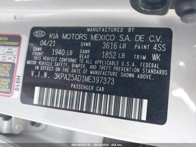 3KPA25AD1ME397373 KIA Rio 5-door S