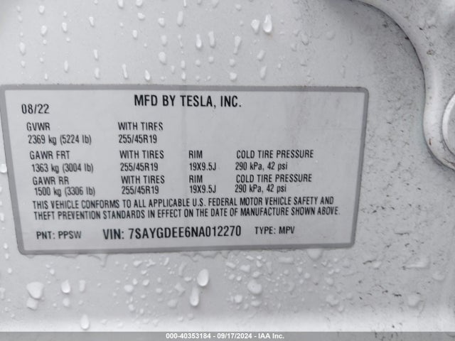 2022 TESLA MODEL Y 7SAYGDEE6NA012270 Photo 8