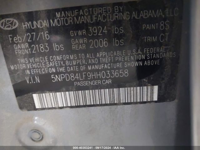 5NPD84LF9HH033658 Hyundai Elantra Limited