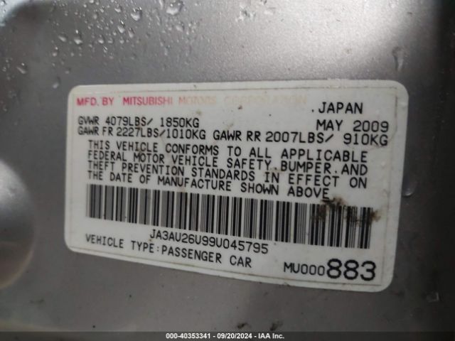 2009 MITSUBISHI LANCER JA3AU26U99U045795 Photo 8
