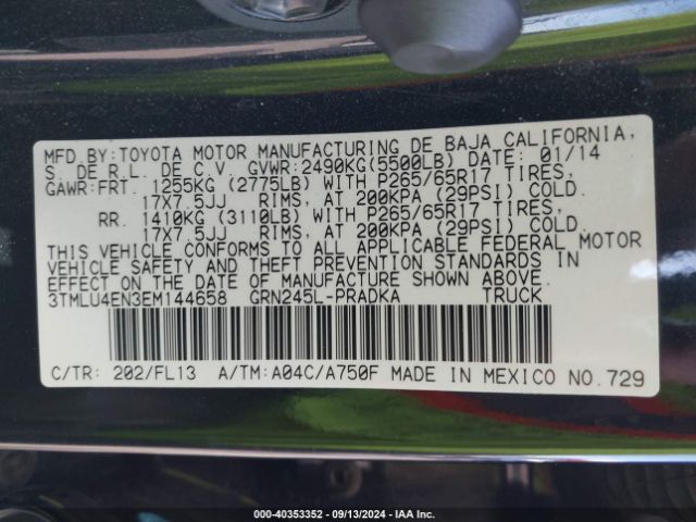 3TMLU4EN3EM144658 Toyota Tacoma Base V6