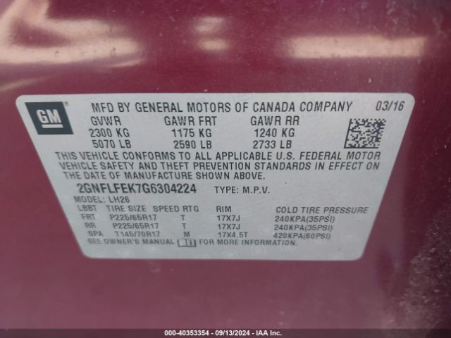 2GNFLFEK7G6304224 Chevrolet EQUINOX LT