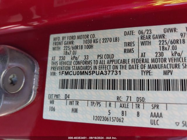 1FMCU0MN5PUA37731 Ford Escape St-line