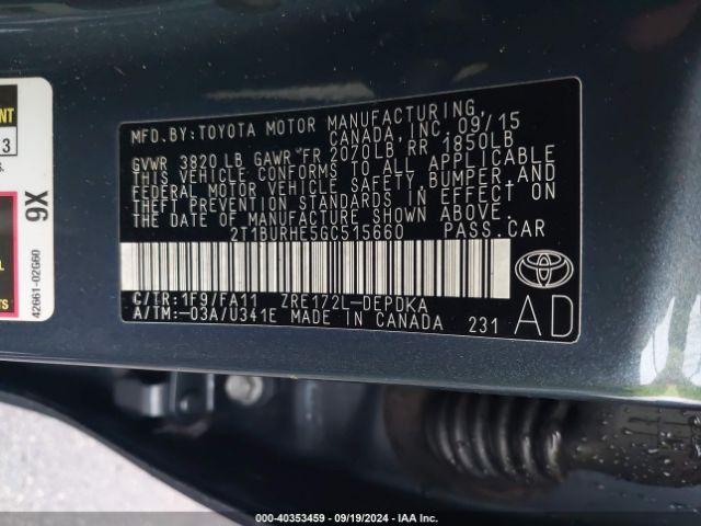 2T1BURHE5GC515660 Toyota COROLLA L