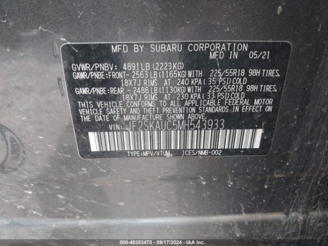 JF2SKAUC5MH543933 Subaru Forester Limited