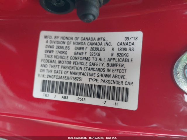 2HGFC3A55JH758251 Honda CIVIC SI