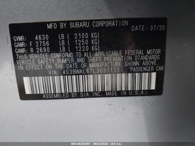 4S3BWAL67L3031133 Subaru Legacy Limited