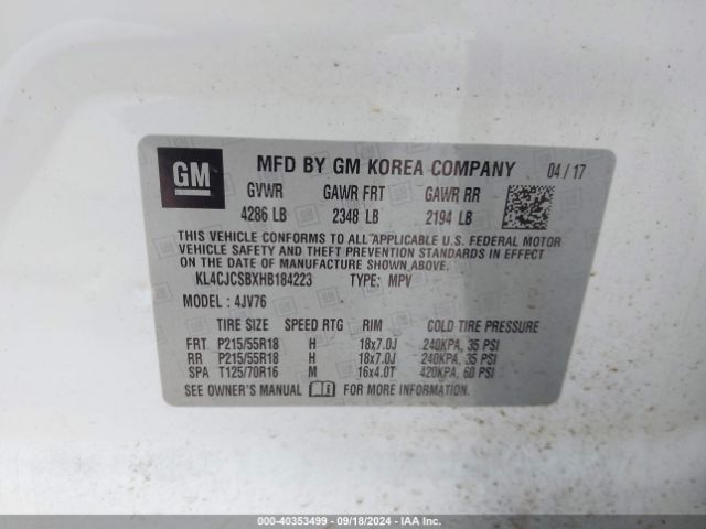 KL4CJCSBXHB184223 Buick Encore Essence