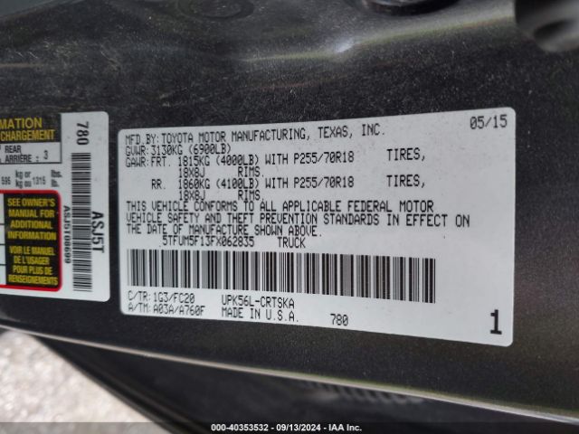 5TFUM5F13FX062835 Toyota Tundra Sr5 4.6l V8