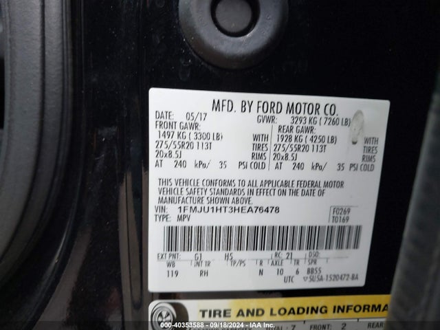 Ford Expedition King Ranch 2017 1FMJU1HT3HEA76478 Image 9