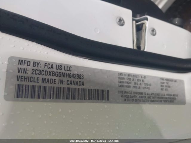 2C3CDXBG5MH642983 Dodge Charger Sxt Rwd