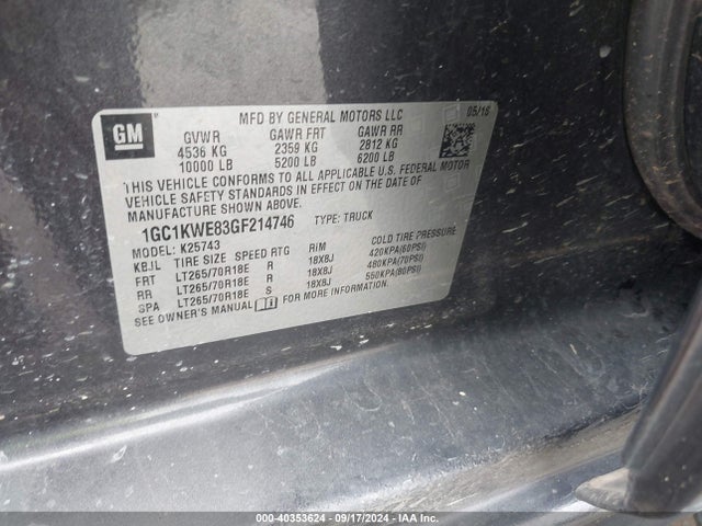 Chevrolet Silverado 2500hd Ltz 2016 1GC1KWE83GF214746 Image 9