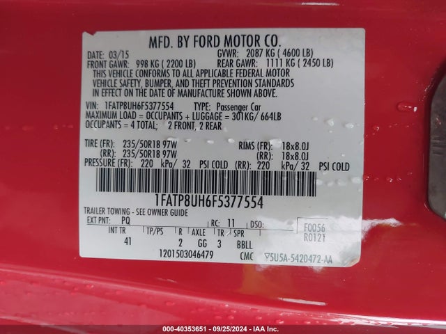 Ford Mustang Ecoboost Premium 2015 1FATP8UH6F5377554 Image 9