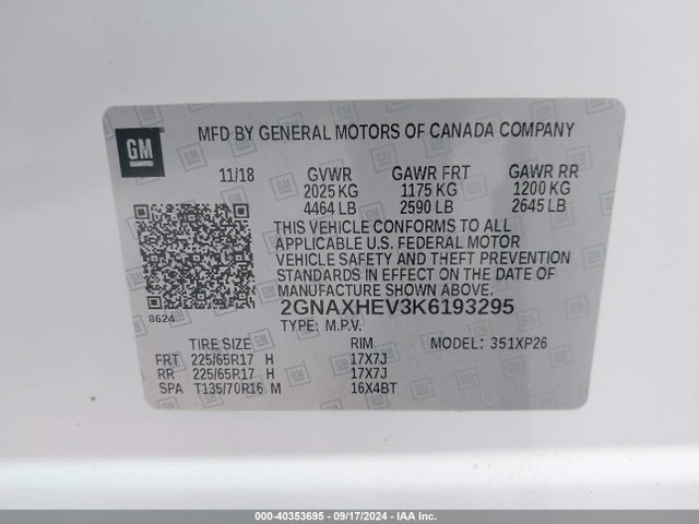 Chevrolet EQUINOX LS 2019 2GNAXHEV3K6193295 Image 9