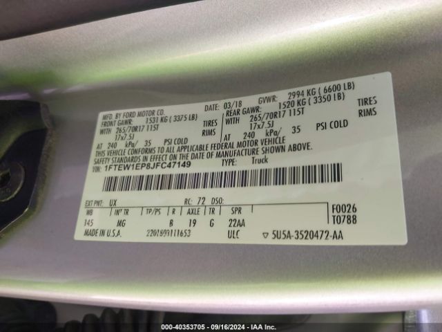 1FTEW1EP8JFC47149 Ford F-150 Xlt