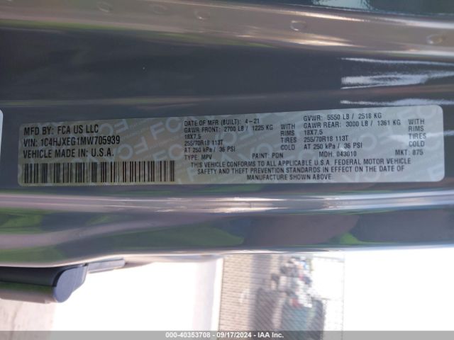 1C4HJXEG1MW705939 Jeep Wrangler Unlimited Sahara 4x4