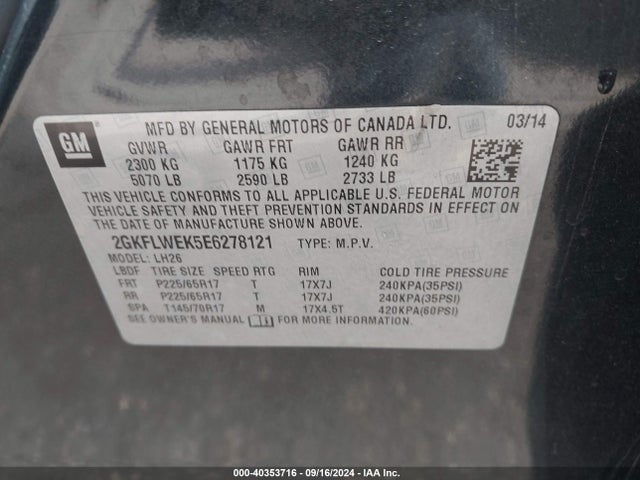 GMC Terrain Sle-2 2014 2GKFLWEK5E6278121 Image 9