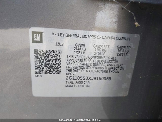 2G1105S3XJ9150058 Chevrolet lfx - spark ignited direct injection, vvt, e85 max, alum