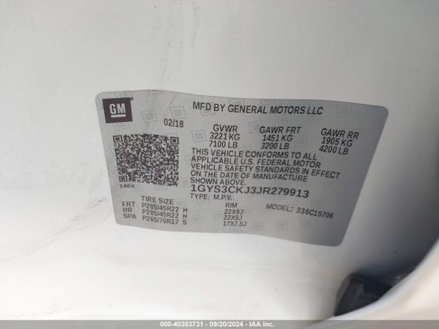 1GYS3CKJ3JR279913 Cadillac Escalade Premium Luxury