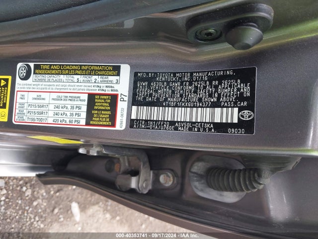 Toyota CAMRY SE 2016 4T1BF1FKXGU194377 Image 9