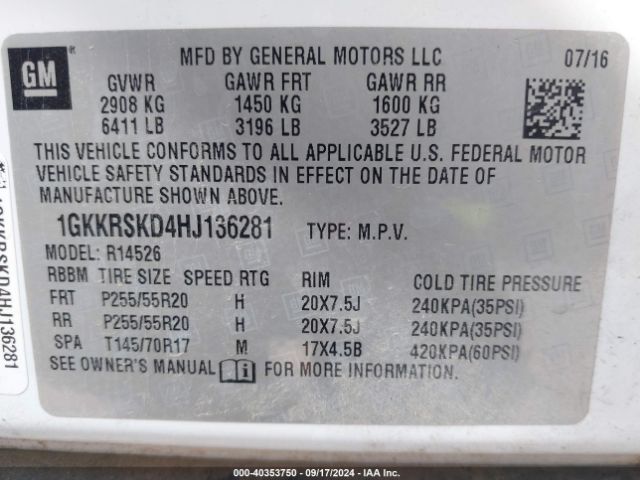 1GKKRSKD4HJ136281 GMC Acadia Limited