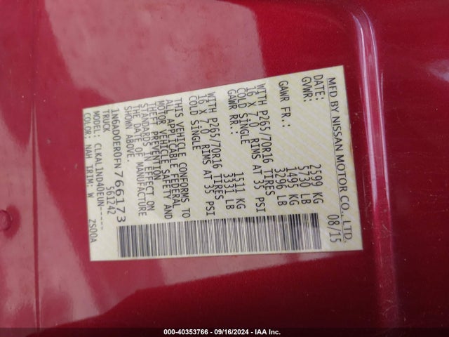 1N6AD0ER0FN766173 Nissan 2015