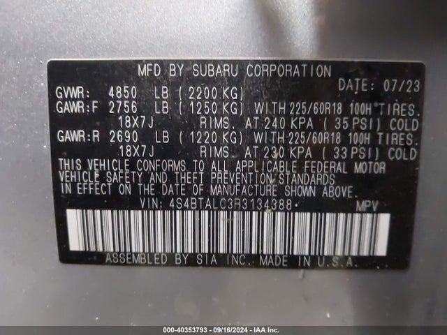 Subaru Outback Onyx Edition 2024 4S4BTALC3R3134388 Image 9