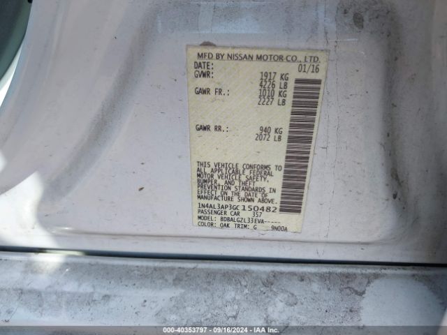 1N4AL3AP3GC150482 Nissan Altima 2.5/2.5 S/2.5 Sl/2.5 Sr/2.5 Sv