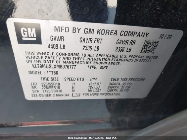 KL79MUSLXMB076777 Chevrolet Trailblazer Awd Rs